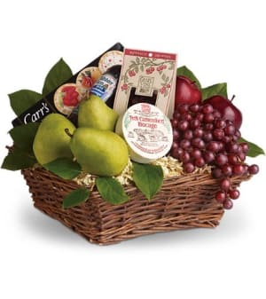 Classic Orchard Fruit Basket Flower Arrangement Classic Orchard Fruit Basket Flower Bouquet