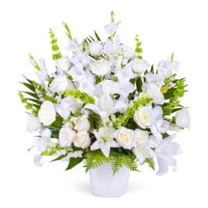 In Our Thoughts White Funeral Arrangement Flower Bouquet