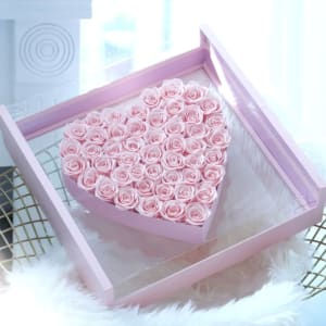 Pink Angel Heart in Acrylic Box Flower Bouquet