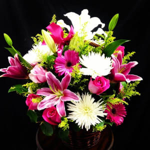 Pink & White Flower Basket Flower Bouquet