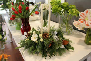 Elegant Holiday Candle centerpiece Flower Bouquet