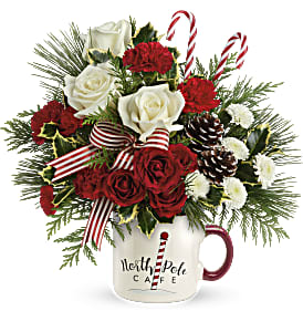 Send a Hug North Pole Cafe Mug Flower Bouquet