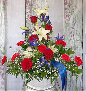 Red, White, and True Blue Flower Bouquet