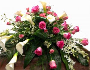 Pink Rose and Calla Casket Spray Flower Bouquet