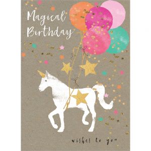 Birthday Greeting Card - Magical Unicorn Flower Bouquet