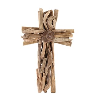 Driftwood Cross Wall Piece Flower Bouquet