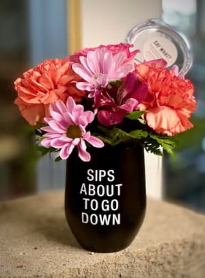 Insulated Stemless Wine Glass - Sips Flower Bouquet