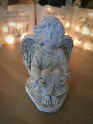 Angel Sitting Stone Statue Flower Bouquet