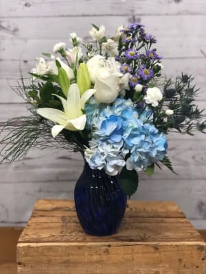 Sweet Serene in Blue and White Flower Bouquet