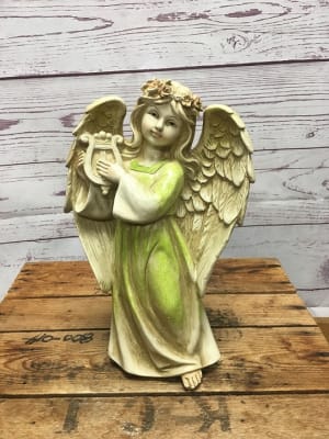 Angel Figure With Harp Flower Bouquet