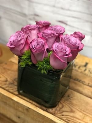 Modern Love Roses in Cube Vase Flower Bouquet