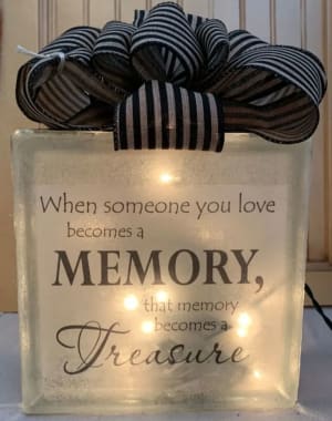 Memory Treasure Sympathy Lighted Glass Block Flower Arrangement Memory Treasure Sympathy Lighted Glass Block Flower Bouquet