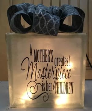 Mother's Greatest Masterpiece Lighted Glass Block Flower Bouquet