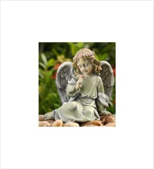 Sitting Girl Angel Figure Flower Bouquet