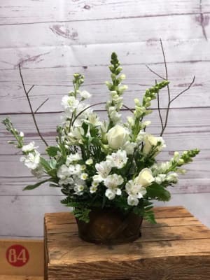 Peaceful Garden All White Basket Flower Bouquet