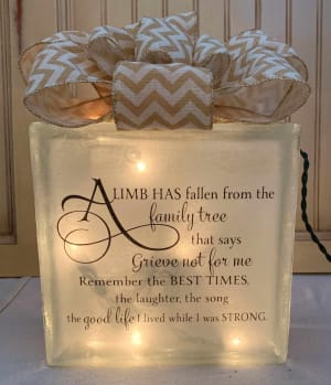 Family Tree Lighted Glass Block Flower Bouquet