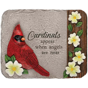 Cardinals Appear Angels Near Garden Stone On Easel Stand Flower Bouquet