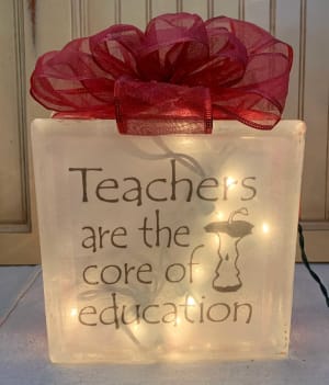 Teacher Lighted Glass Block Flower Bouquet