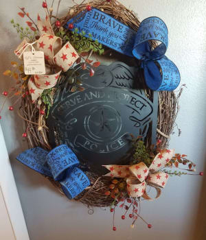 Police Grapevine Wreath Flower Bouquet