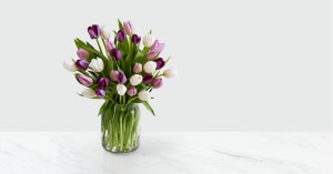 Darling Lavender & White Tulips with Vase