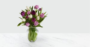 Darling Lavender & White Tulips with Vase