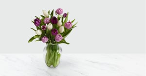 Darling Lavender & White Tulips with Vase Flower Bouquet