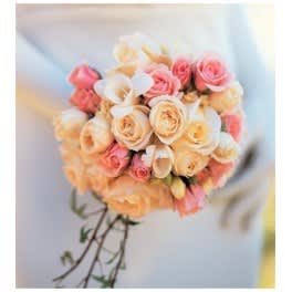 Hand-Tied Peach and Pink Roses Flower Bouquet