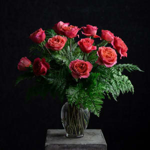 One Dozen Coral Garden Roses Flower Bouquet