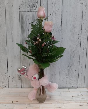 Pink  Bear Hug (limited quantities) Flower Bouquet