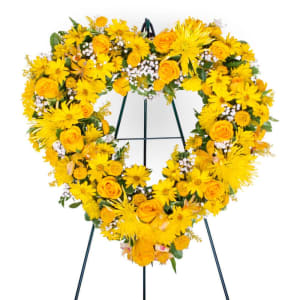 Yellow Sympathy Heart Wreath Flower Bouquet