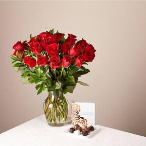 24 Red Rose Bouquet and Chocolates Gift Set Flower Bouquet