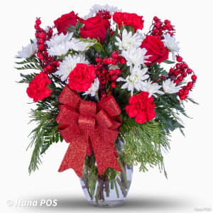 Season's Greetings Vase Arrangement Flower Bouquet