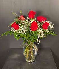 Half Dozen Red Roses in a Vase Flower Bouquet