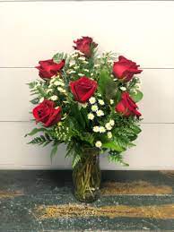 Half Dozen Red Roses in a Vase Flower Bouquet