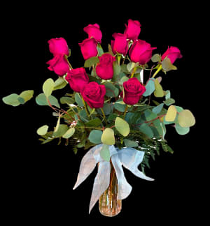 Dozen Hot Pink Roses Flower Bouquet