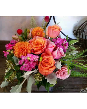 Fuchia/Apricot Garden Gala Flower Bouquet
