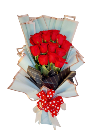 One Dozen Red Roses - Wrapped Flower Bouquet