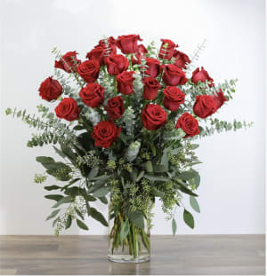 Red Roses with Eucalyptus Foliage (18) Flower Bouquet