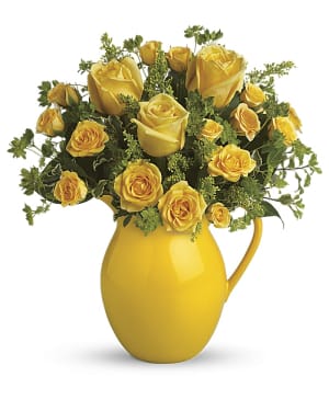 Teleflora's Sunny Day Pitcher of Roses Flower Bouquet