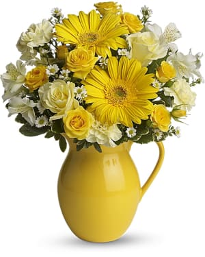 Teleflora's Sunny Day Pitcher of Cheer Flower Bouquet