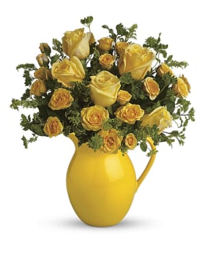 Teleflora's Sunny Day Pitcher of Roses Flower Bouquet