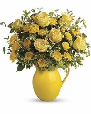 Teleflora's Sunny Day Pitcher of Roses Flower Bouquet