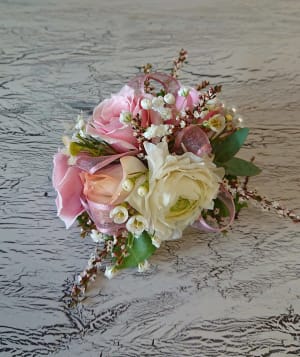 Pastel Pink and White Real Flower Wrist Corsage Flower Bouquet