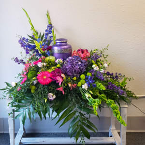 Jewels Tones Urn Spray Flower Arrangement Jewels Tones Urn Spray Flower Bouquet