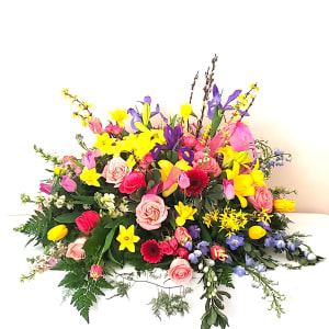 Radiant Springtime Garden Casket Spray Flower Bouquet