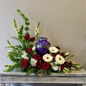 Regal Red and White Urn Spray Flower Bouquet