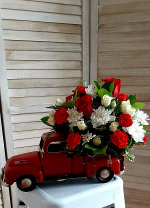 Antique Truck With Custom Floral Arrangement Flower Bouquet