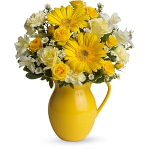 Teleflora's Sunny Day Pitcher of Cheer Flower Bouquet