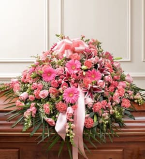 Cherished Memories Half Casket Cover - Pink Flower Bouquet