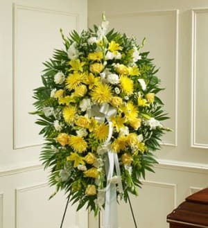 Deepest Sympathies Yellow Standing Spray Flower Bouquet